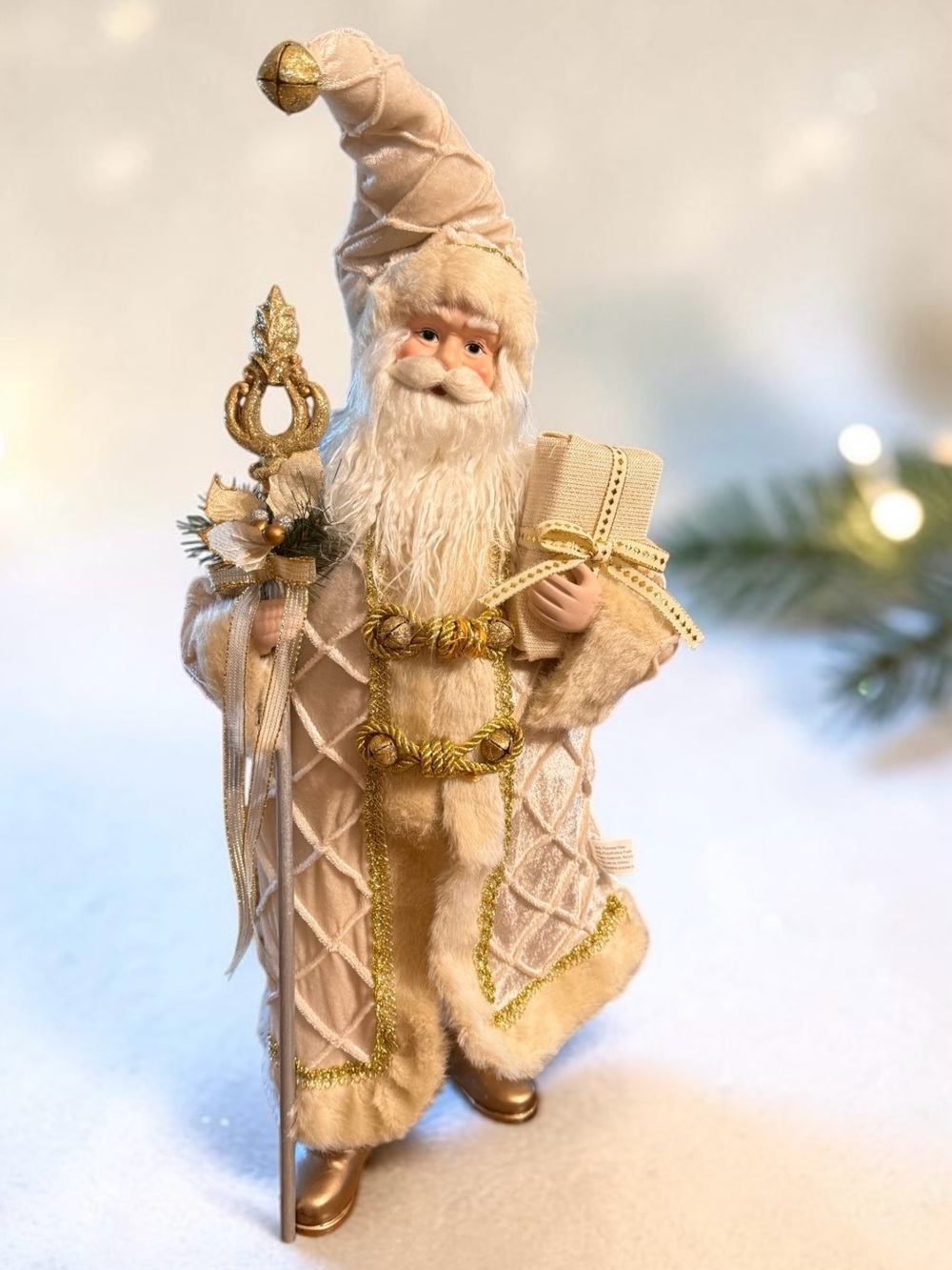 RAZ Imports 20” Santa Claus Cream Gold Velvet Christmas Holiday Decor